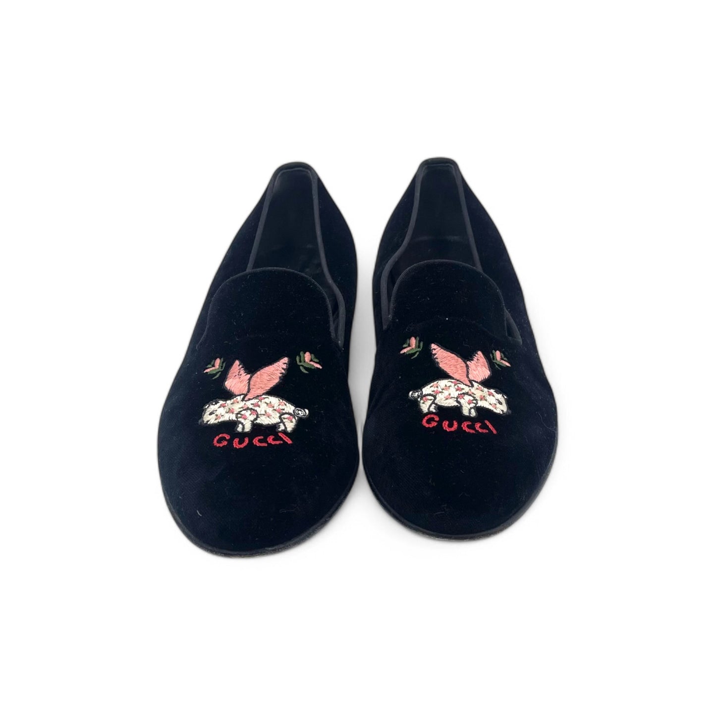 Gucci Pigs Fly Velvet Loafers