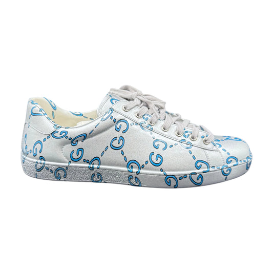 Gucci White Blue Ace Low GG Sneakers