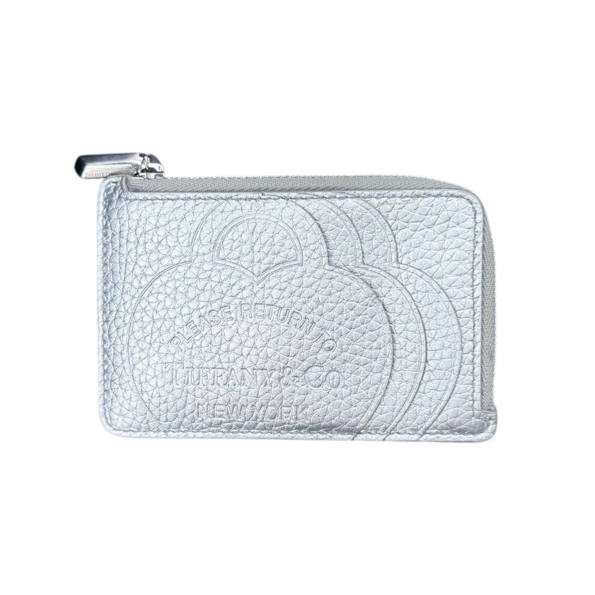 Tiffany & Co. Return to Tiffany Silver Metallic Leather Zip Card Case Wallet