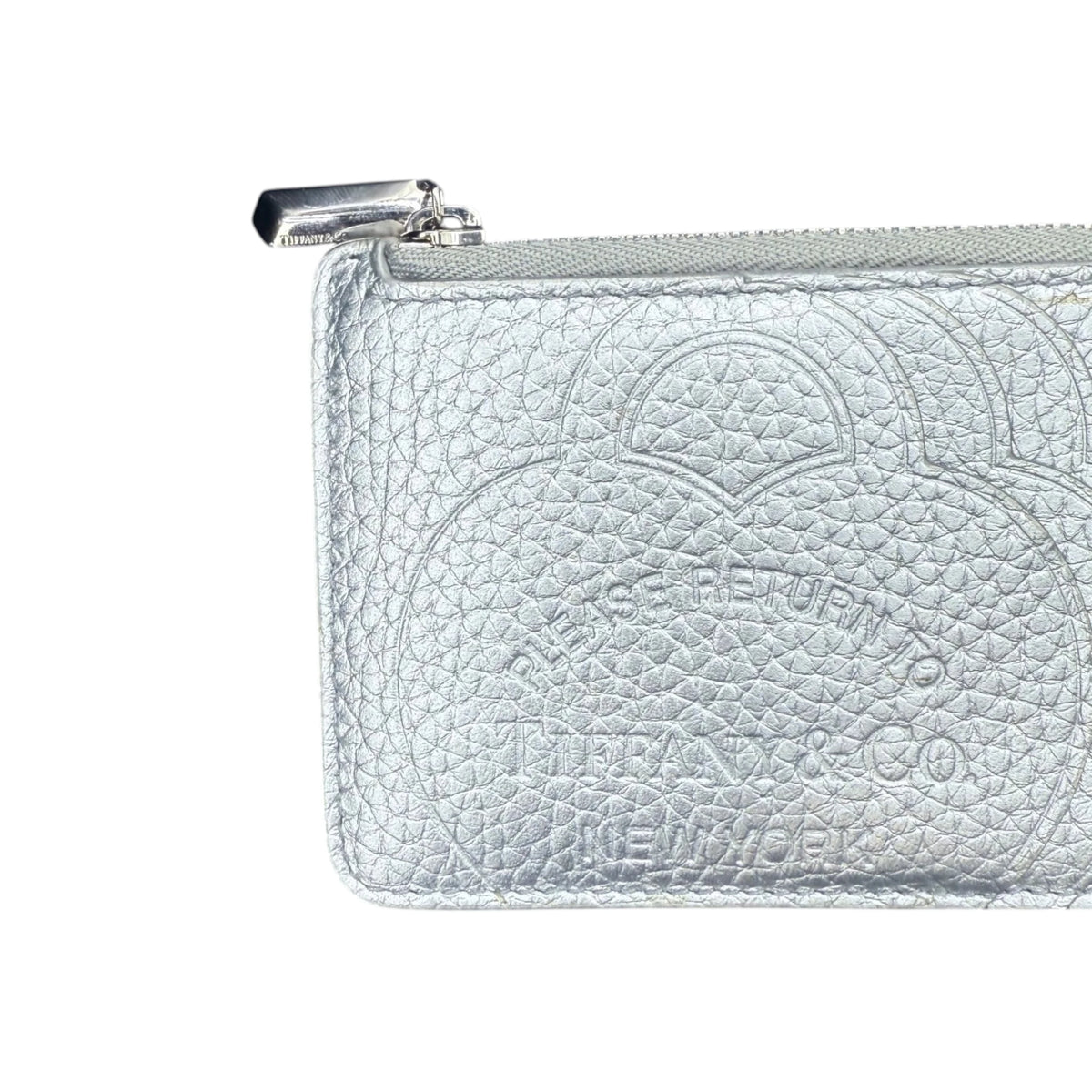 Tiffany & Co. Return to Tiffany Silver Metallic Leather Zip Card Case Wallet