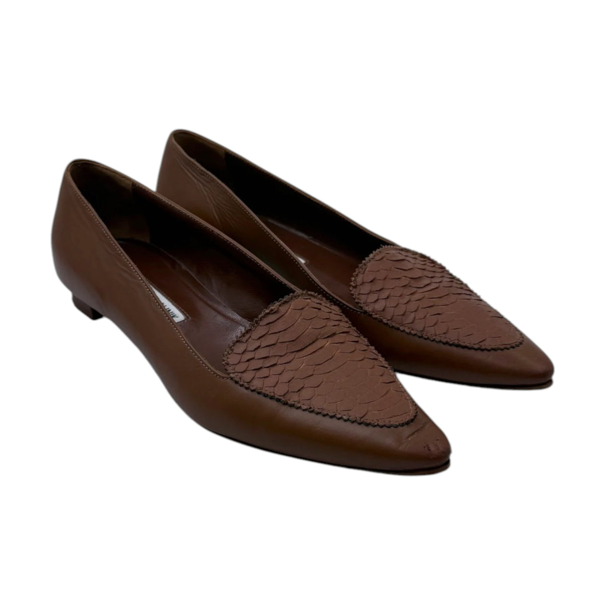 Manolo Blahnik Brown Python Flats