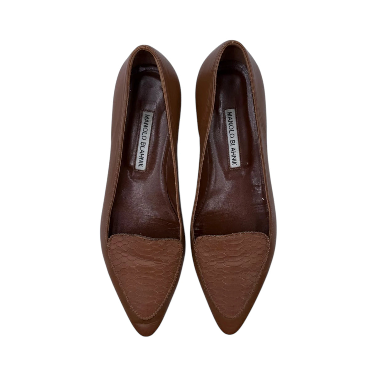 Manolo Blahnik Brown Python Flats