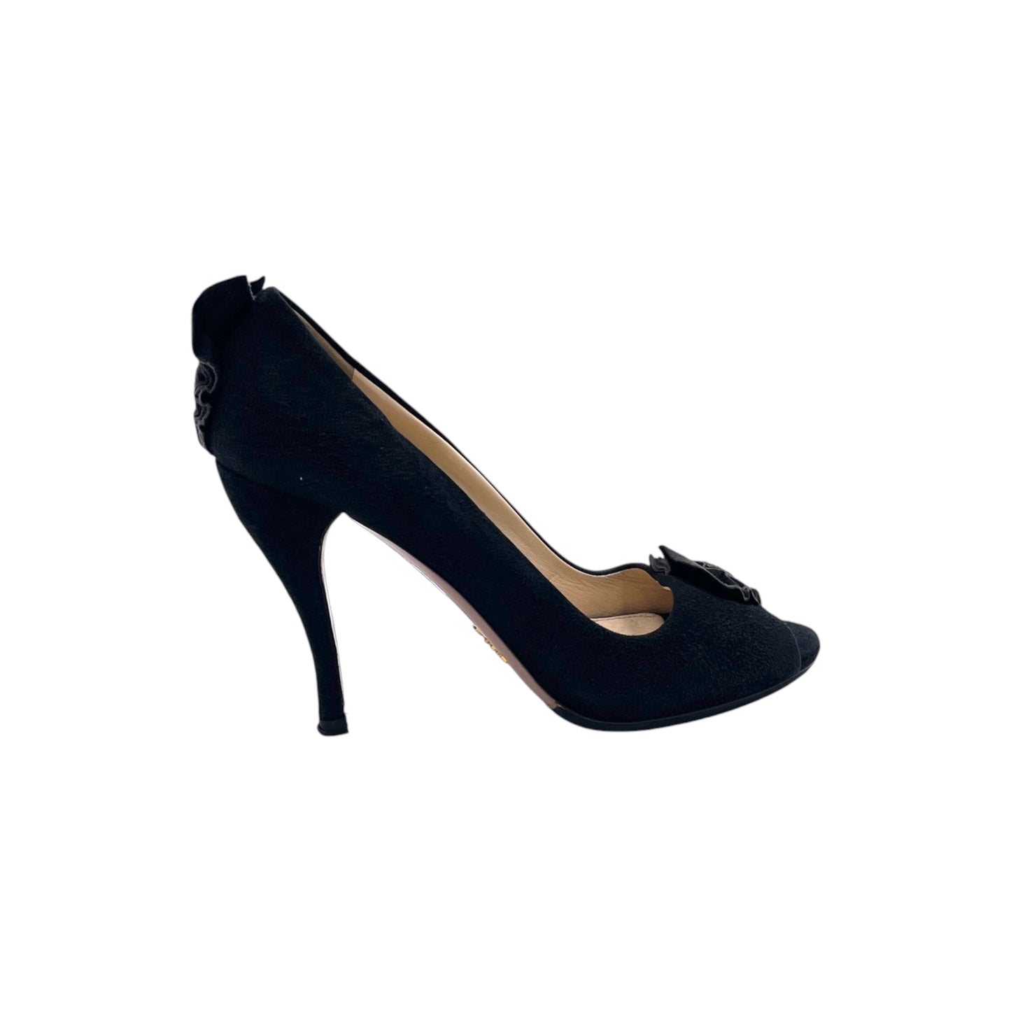 Prada Black Suede Peep Toe Heels
