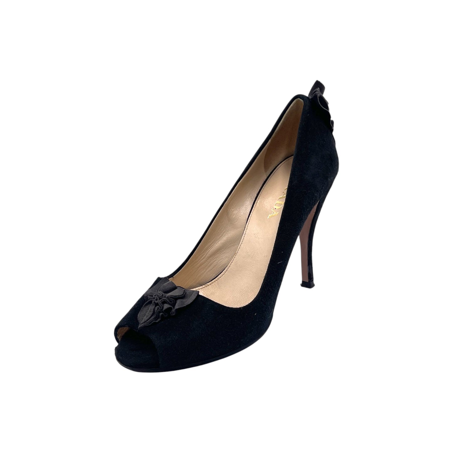 Prada Black Suede Peep Toe Heels