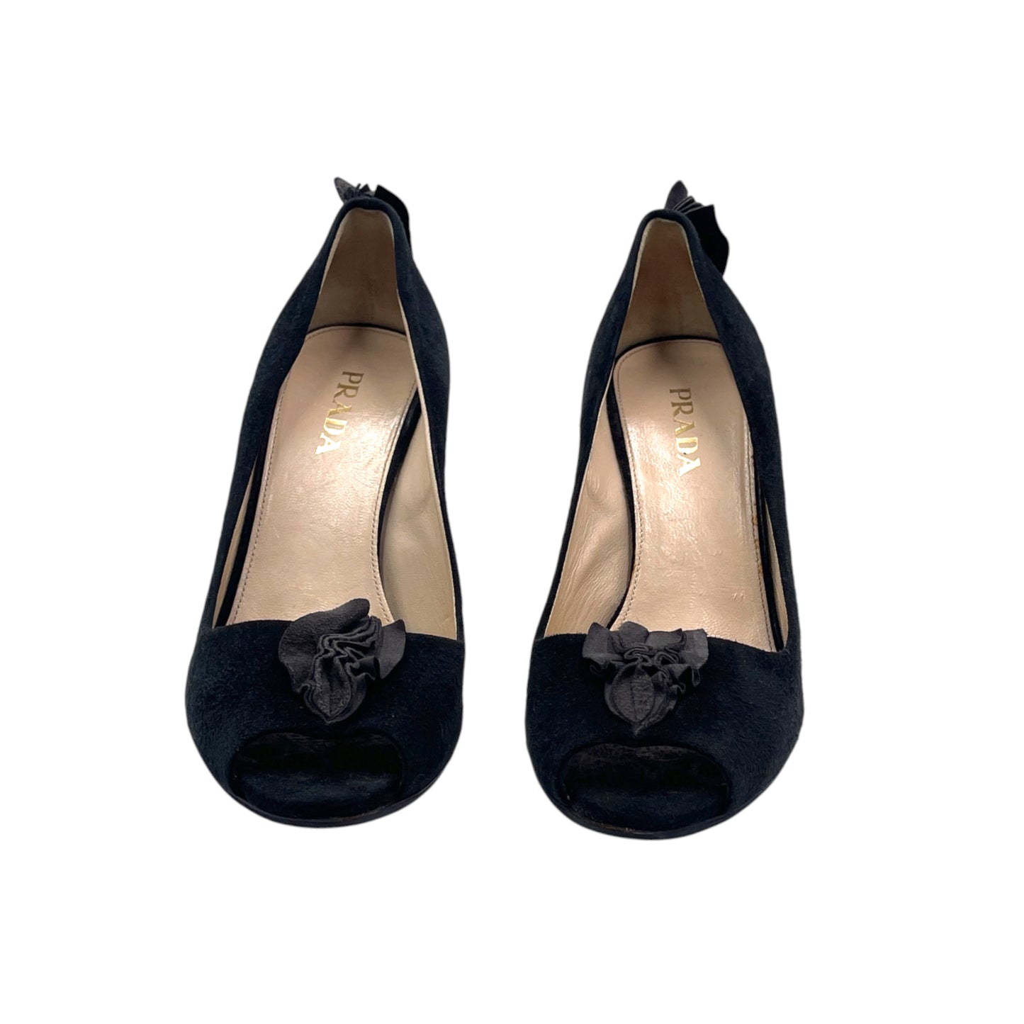 Prada Black Suede Peep Toe Heels