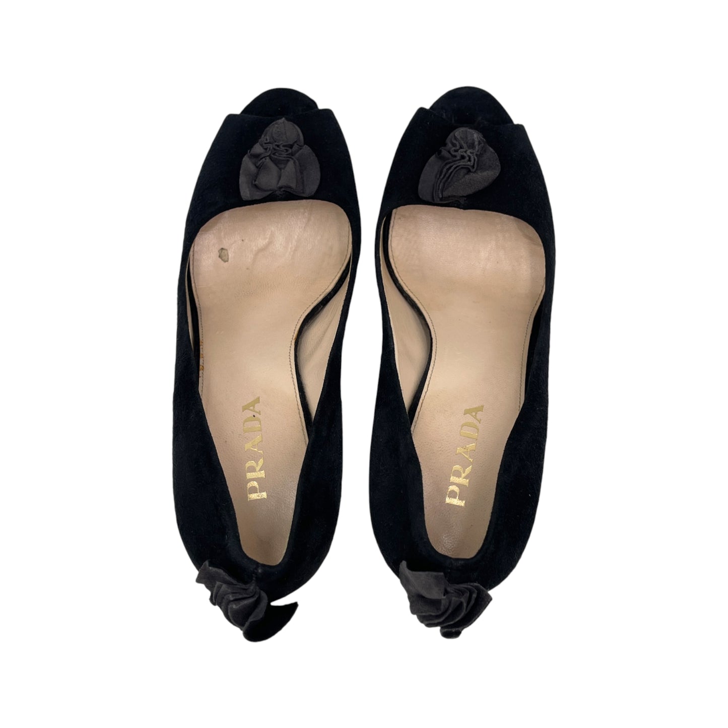 Prada Black Suede Peep Toe Heels