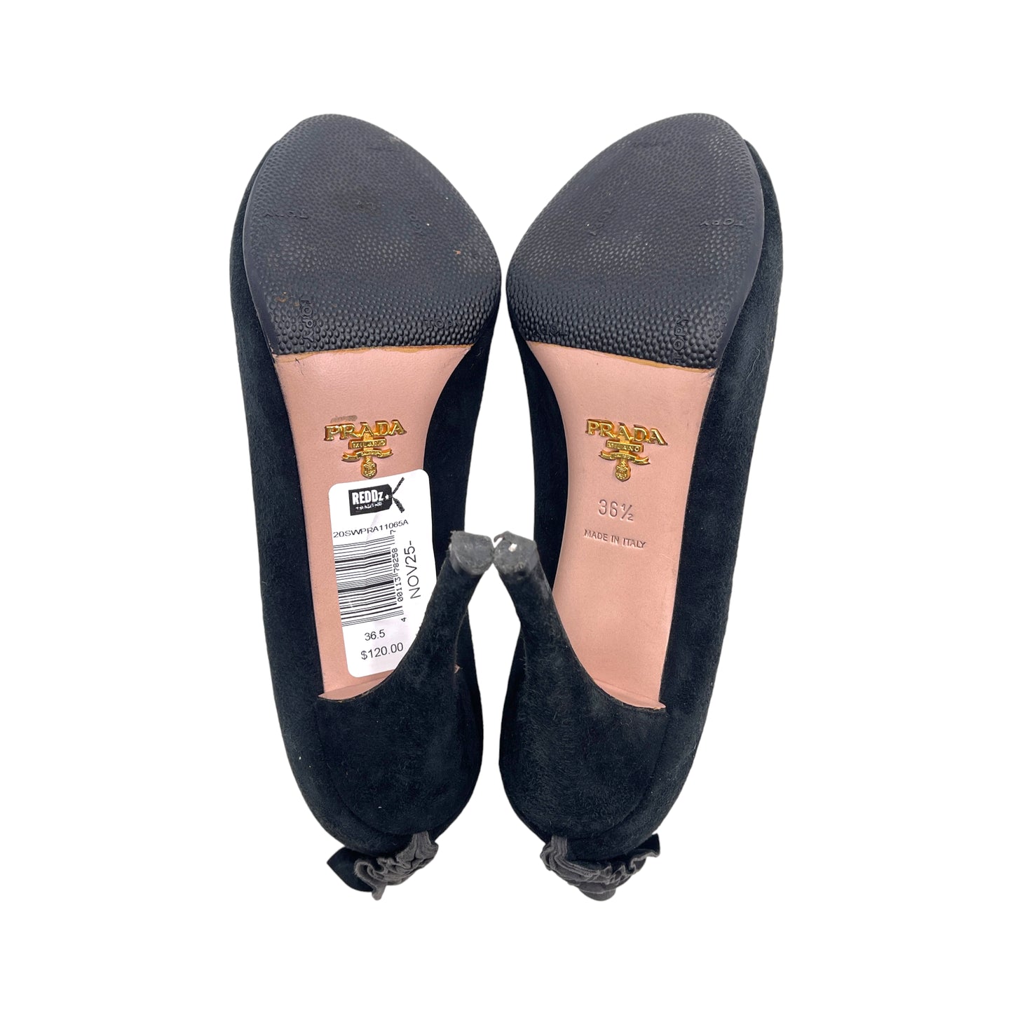 Prada Black Suede Peep Toe Heels