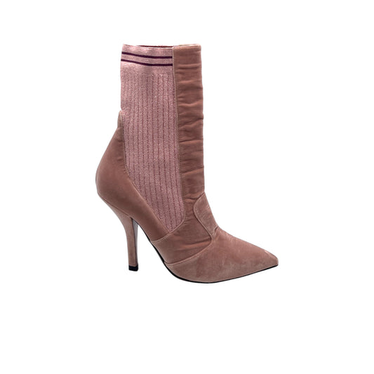 Fendi Pink Velvet Sock Ankle Boots