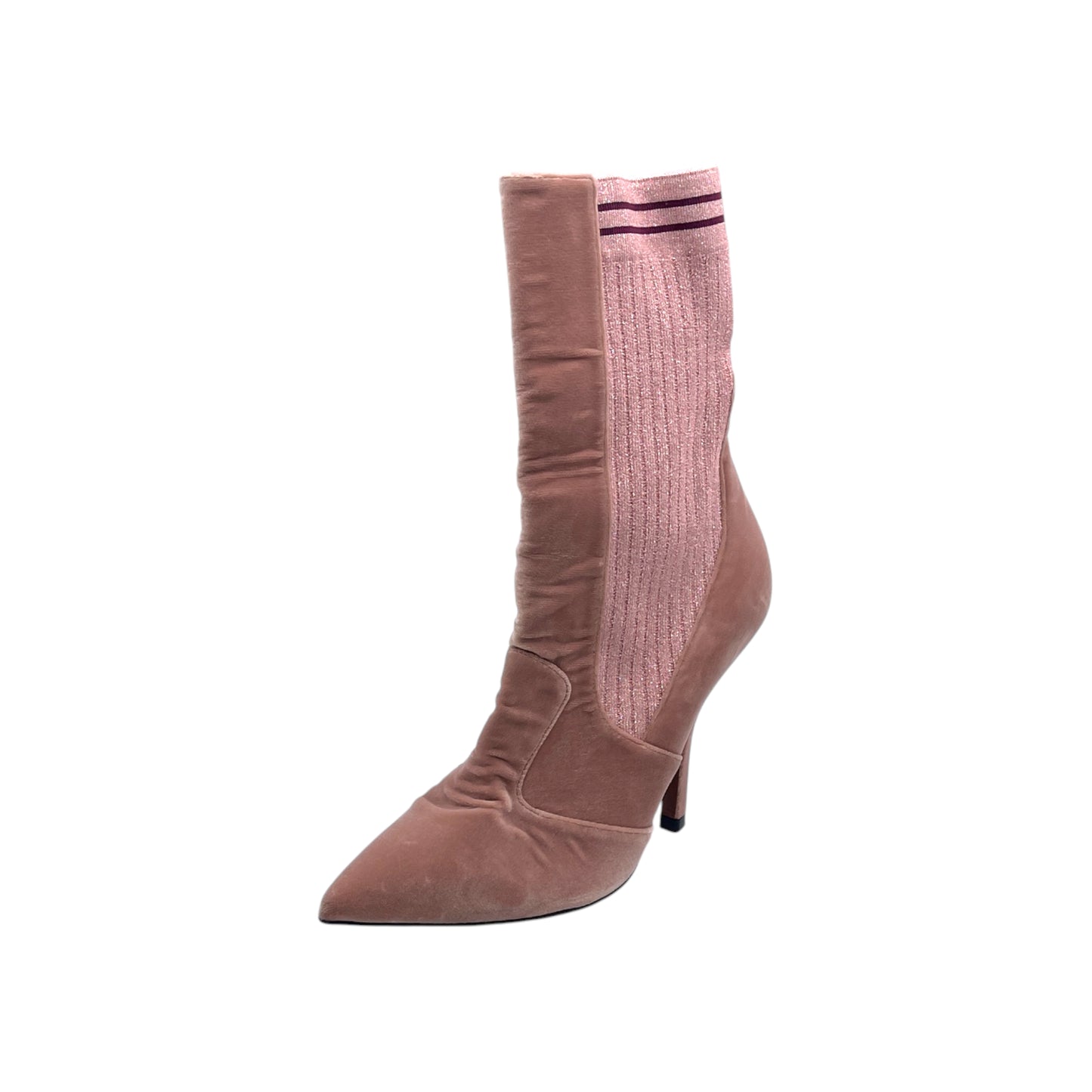 Fendi Pink Velvet Sock Ankle Boots