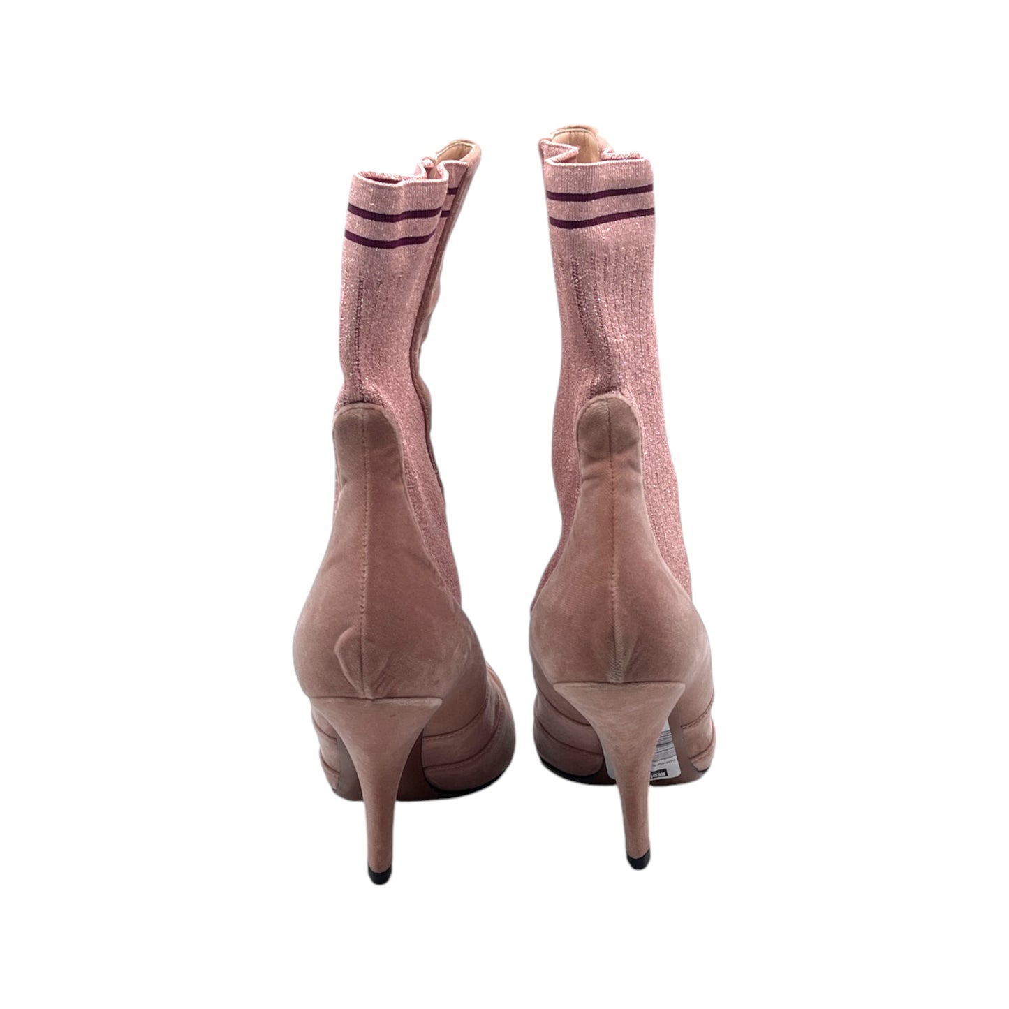 Fendi Pink Velvet Sock Ankle Boots