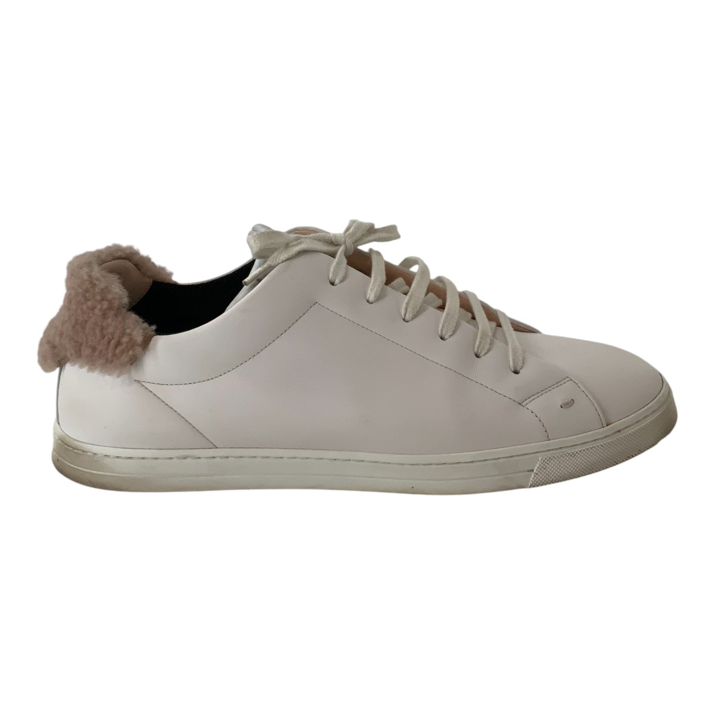 Fendi Match White Leather Sneakers w/ Terry Cloth Collar