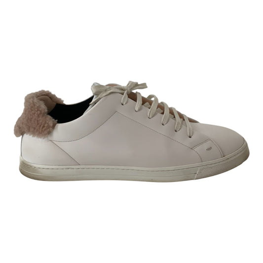Fendi Match White Leather Sneakers w/ Terry Cloth Collar