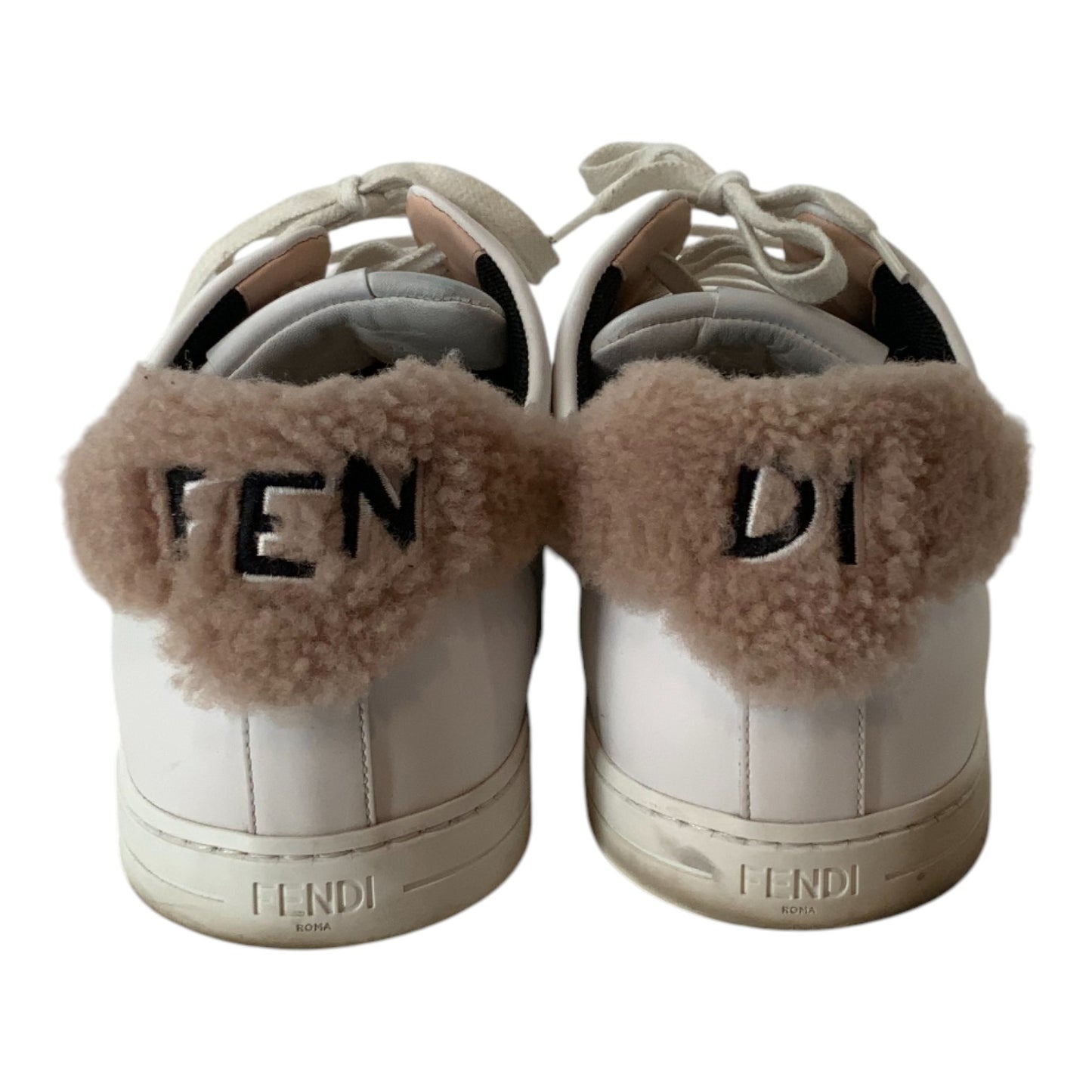 Fendi Match White Leather Sneakers w/ Terry Cloth Collar