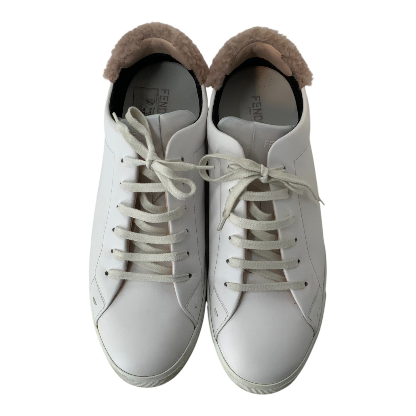 Fendi Match White Leather Sneakers w/ Terry Cloth Collar
