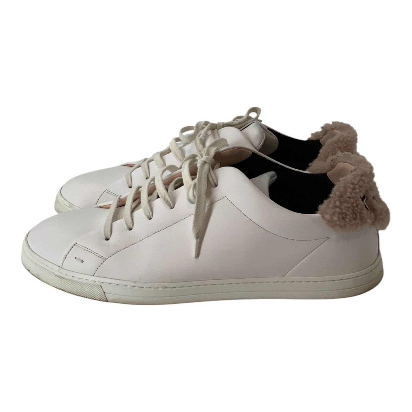 Fendi Match White Leather Sneakers w/ Terry Cloth Collar