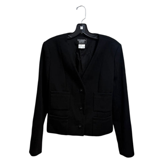 Chanel Uniform Black Wool V-Neck Blazer