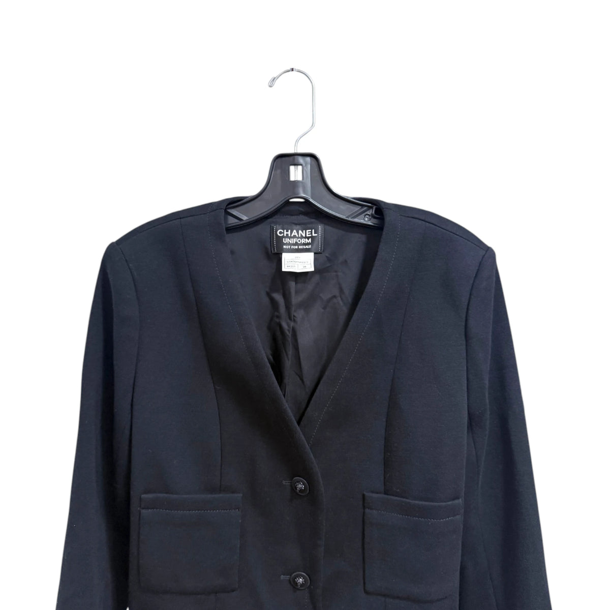 Chanel Uniform Black Wool V-Neck Blazer