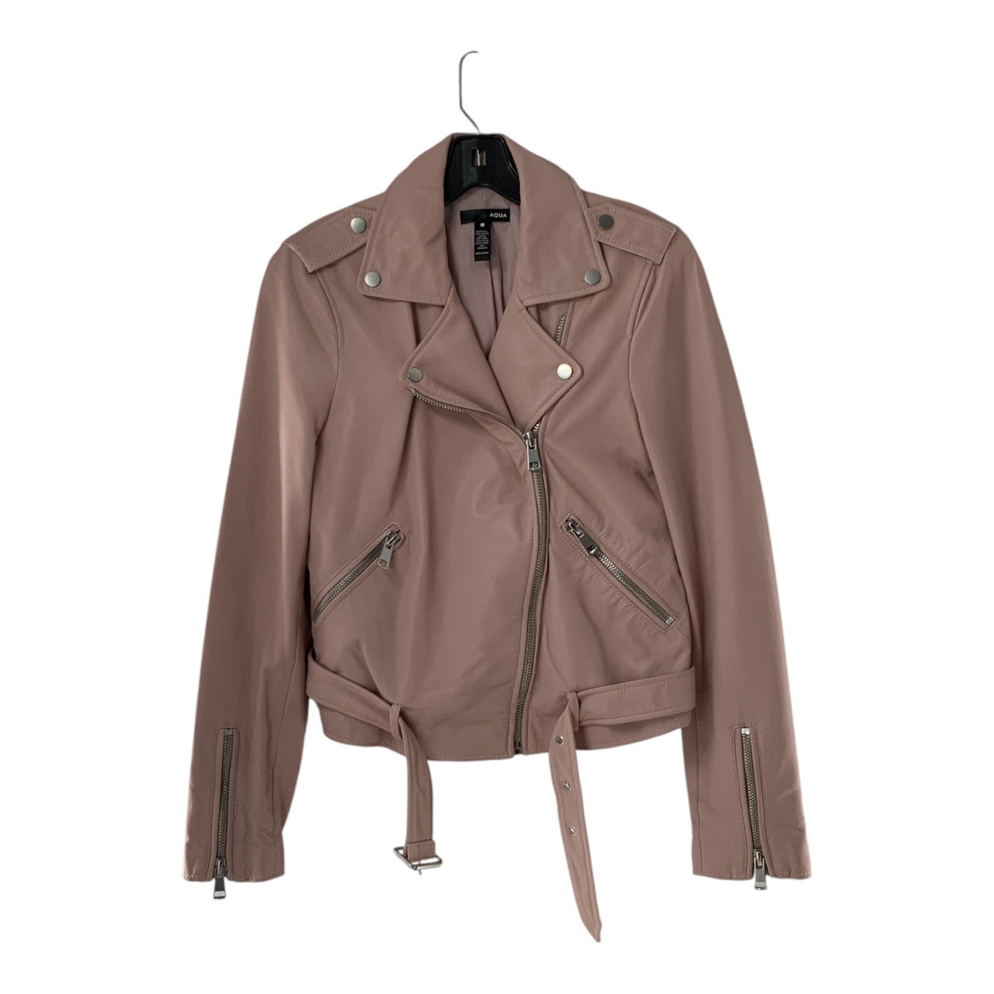 Aqua Baby Pink Moto Leather Jacket