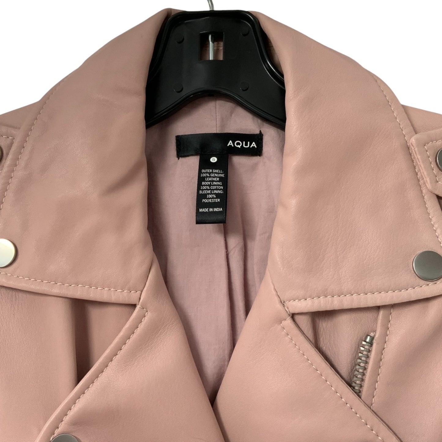 Aqua Baby Pink Moto Leather Jacket