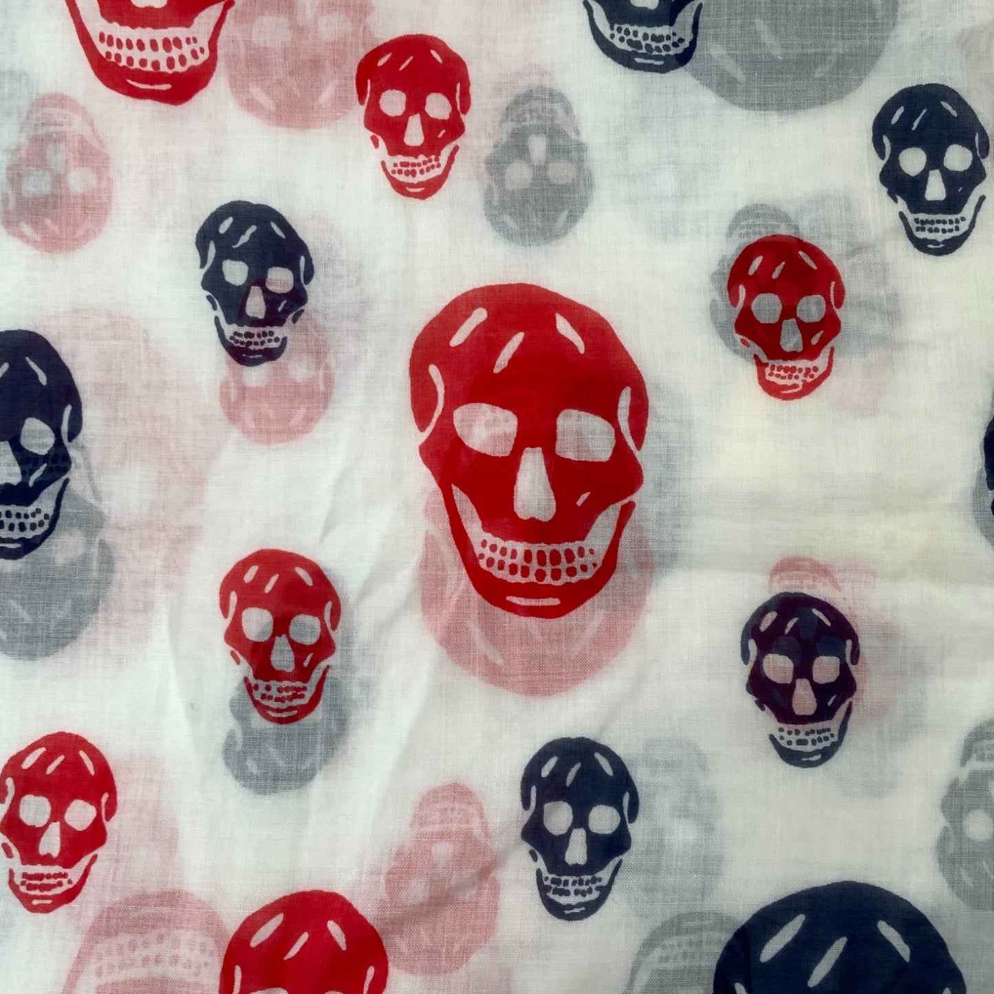 Alexander McQueen Blue and Red Skull Fringed Scarf