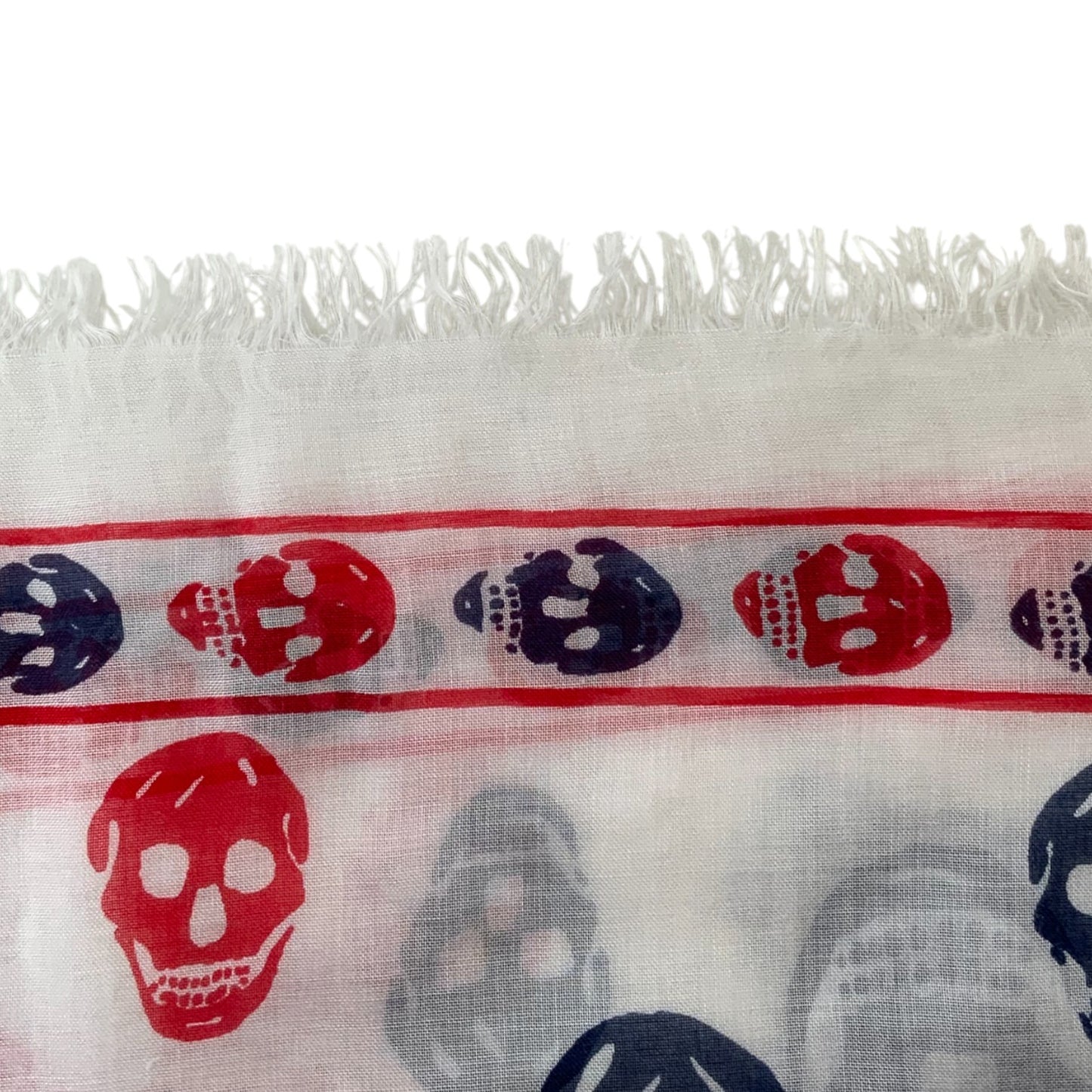 Alexander McQueen Blue and Red Skull Fringed Scarf
