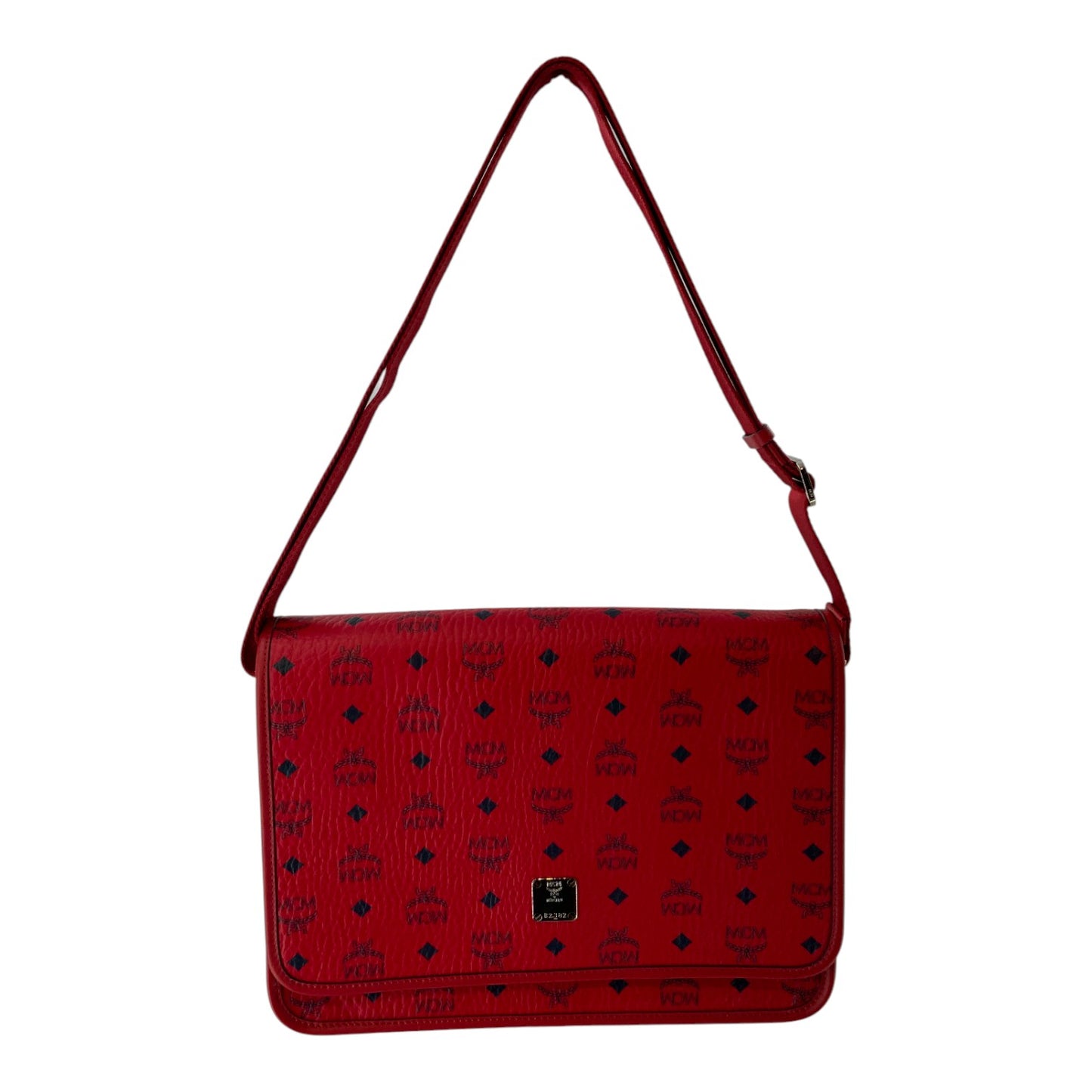 MCM Red Canvas Leather Messenger Bag