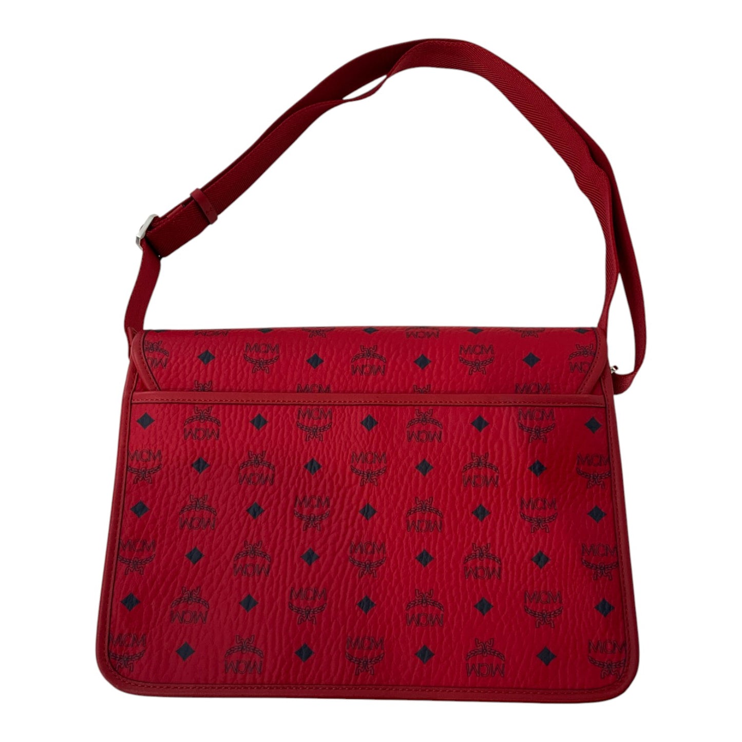 MCM Red Canvas Leather Messenger Bag