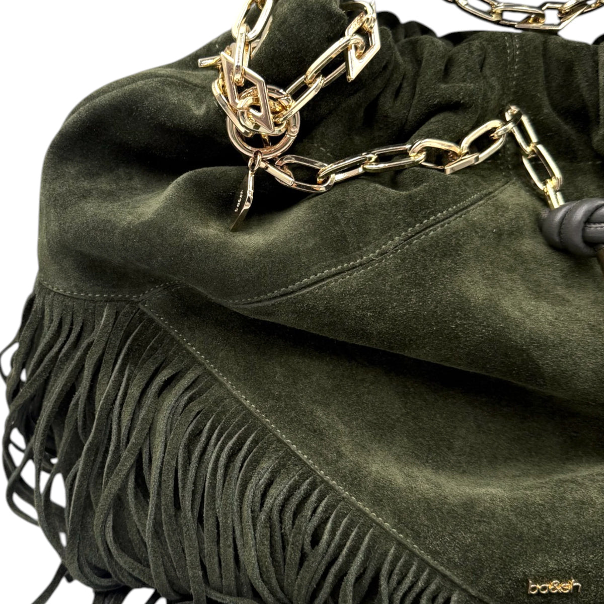 ba&sh Green Suede Fringe Tote Bag