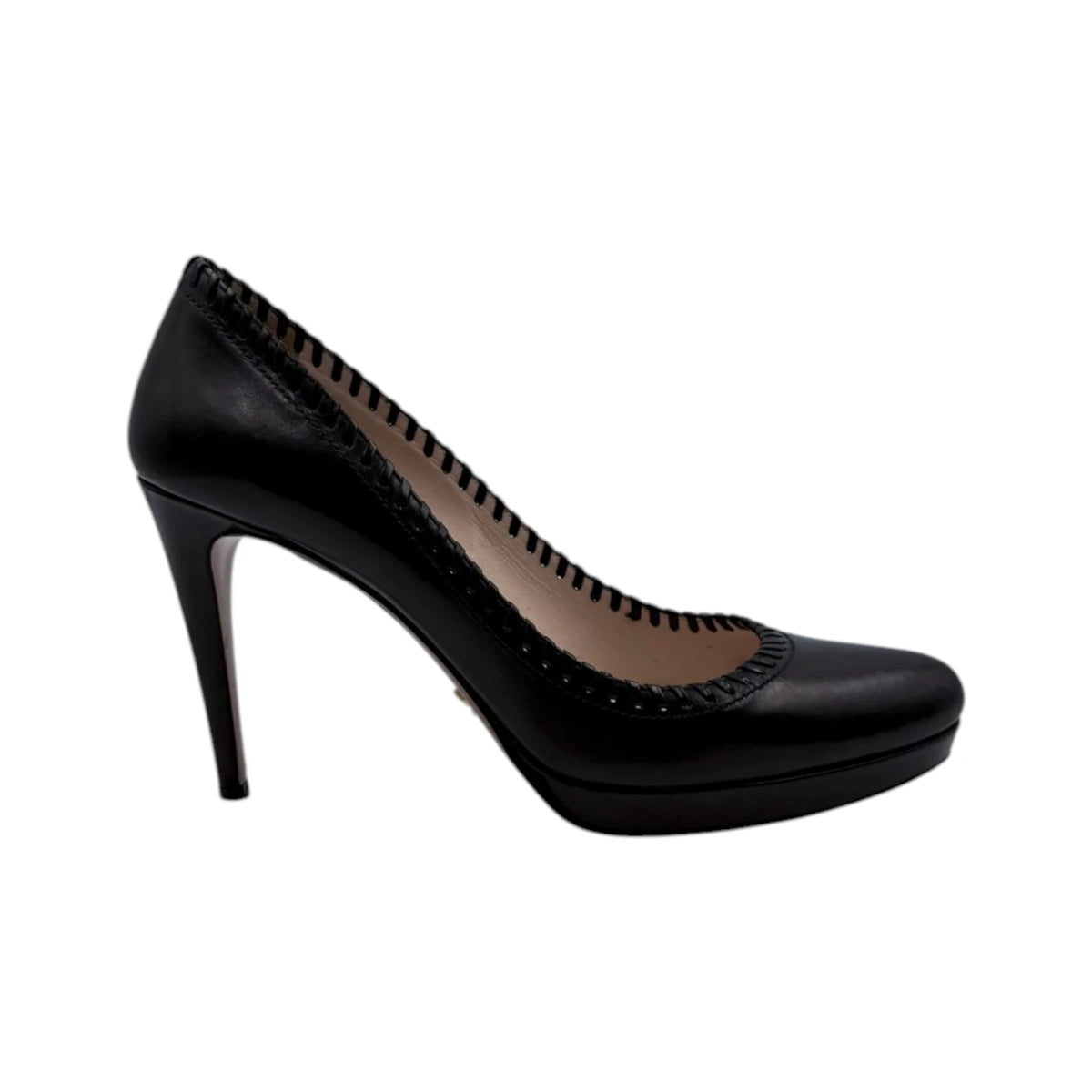 Prada Black Leather Whipstitch Trim Pumps