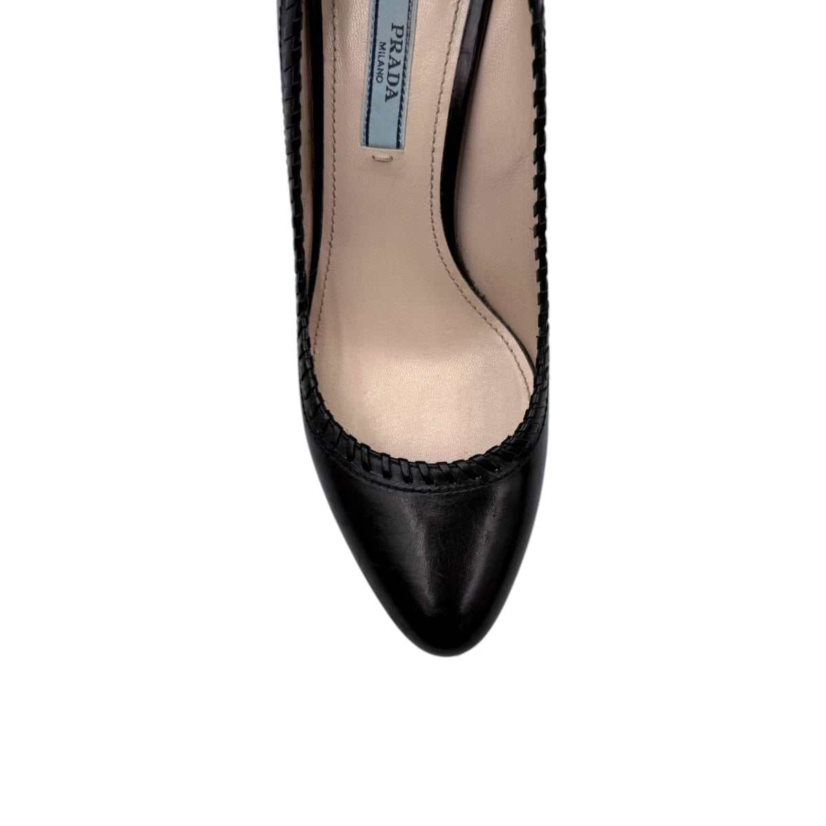 Prada Black Leather Whipstitch Trim Pumps