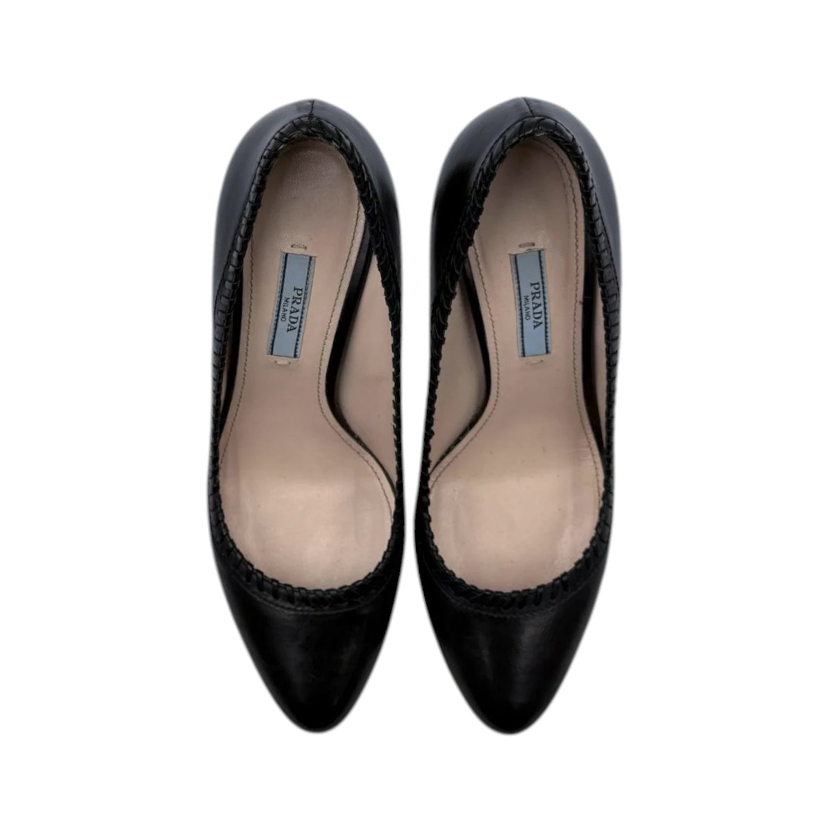 Prada Black Leather Whipstitch Trim Pumps