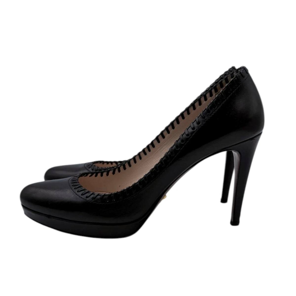 Prada Black Leather Whipstitch Trim Pumps