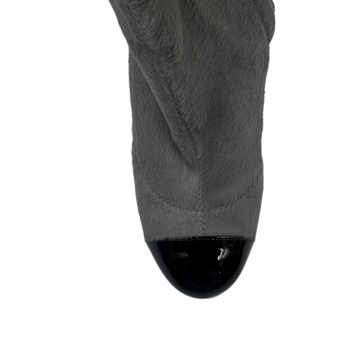 Chanel Grey Ponyhair Patent Leather Ankle Boots