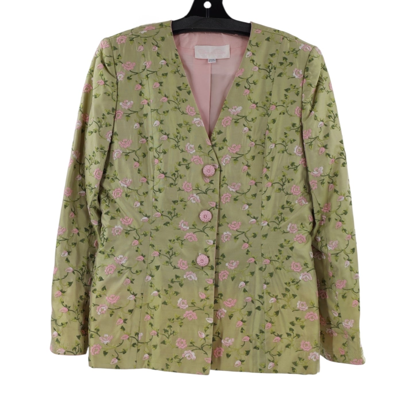 Oscar De La Renta Silk Blend Green and Pink Blazer