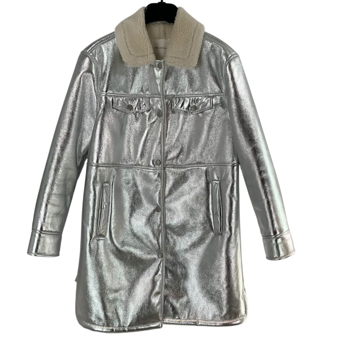 Avec Les Filles Shiny Silver Wool Coat