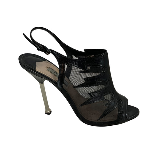 Prada Black Leather Mesh Accent Slingback Pumps