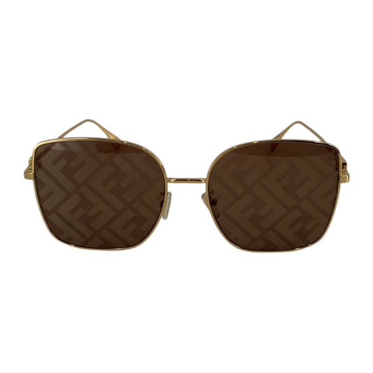 Fendi Metal Baguette Square Sunglasses FE40013U Gold Brown