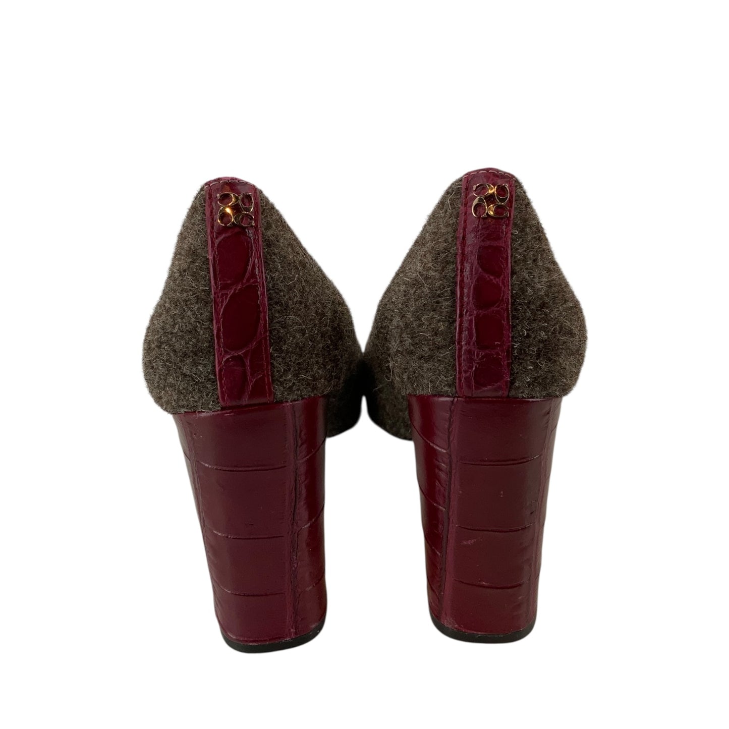 Coach Grey Wool and Burgundy Leather Heels