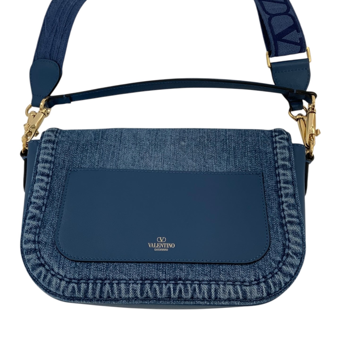 Valentino Garavani All Time Denim and Leather V Logo Shoulder Bag