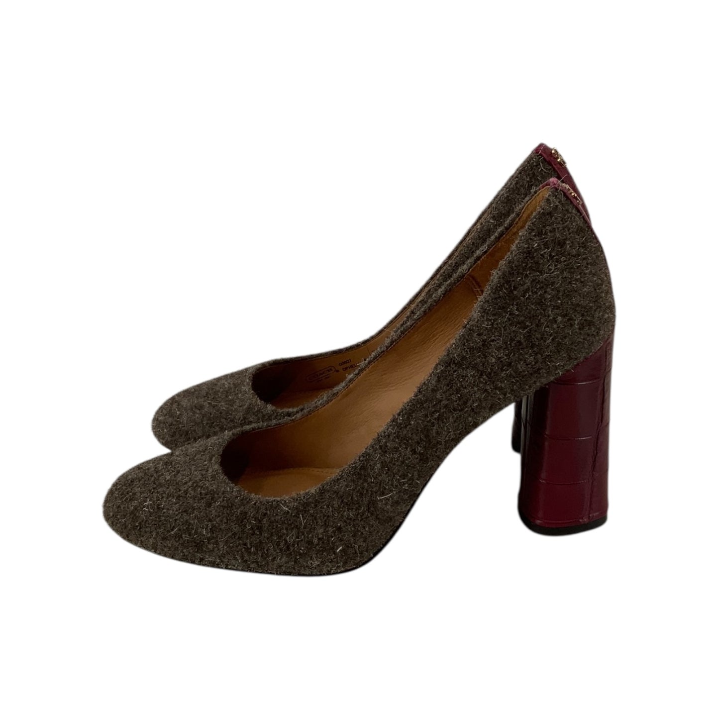 Coach Grey Wool and Burgundy Leather Heels