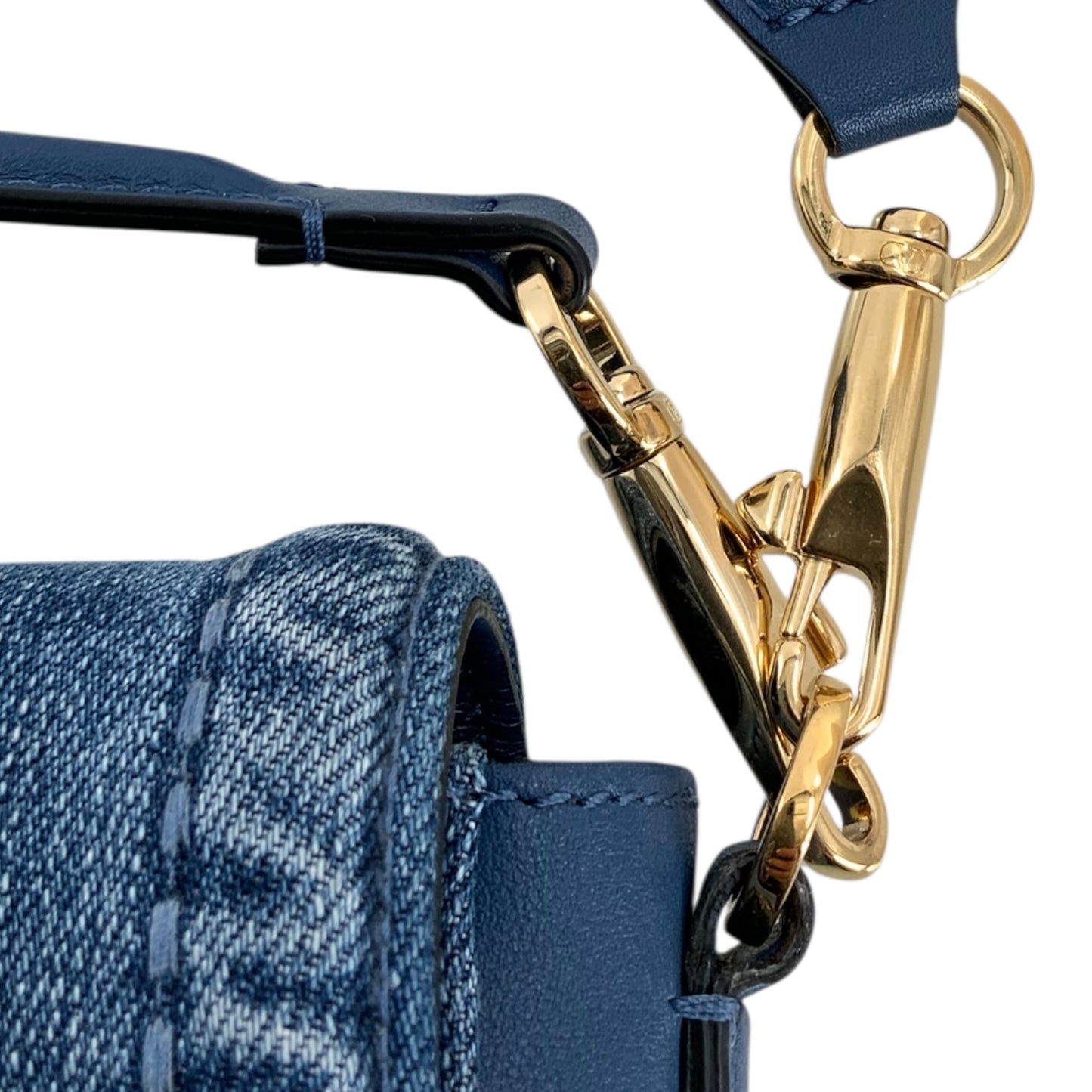 Valentino Garavani All Time Denim and Leather V Logo Shoulder Bag