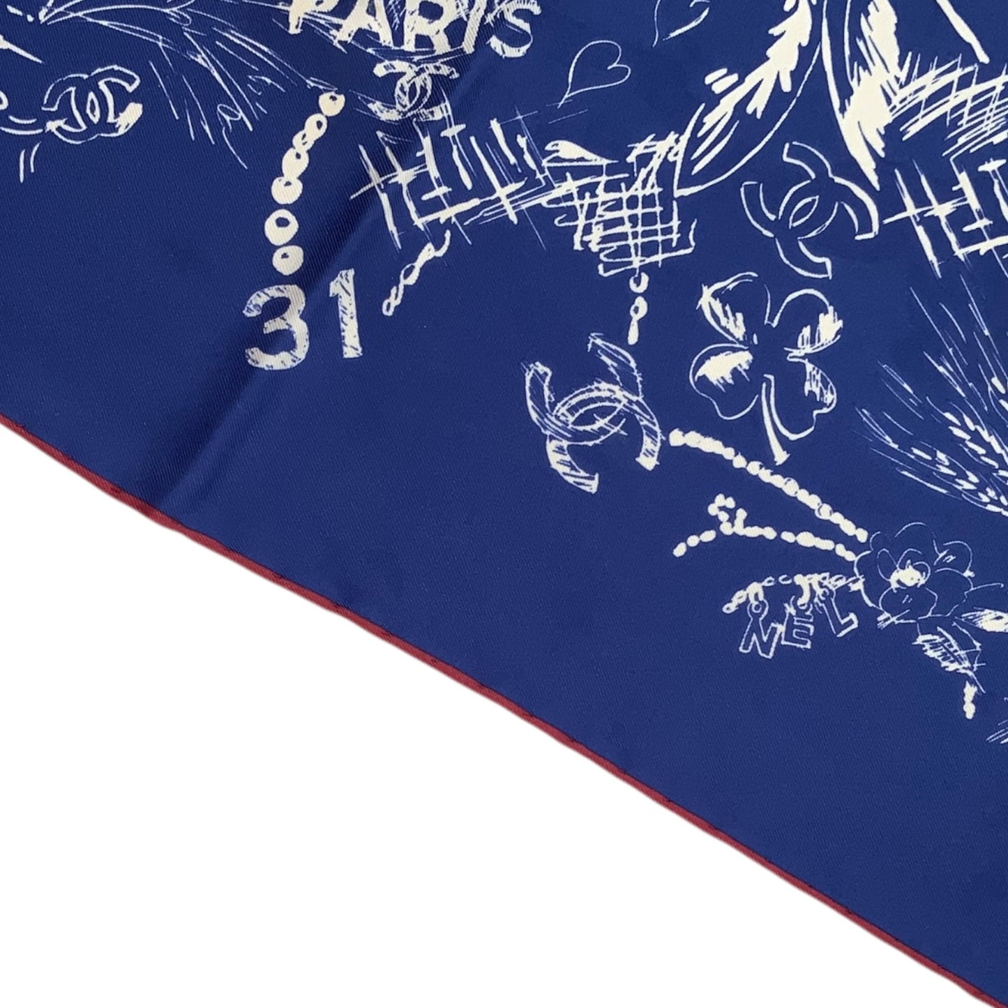 Chanel Dark Blue Multi Icon Print Silk Scarf