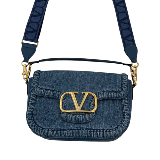 Valentino Garavani All Time Denim and Leather V Logo Shoulder Bag