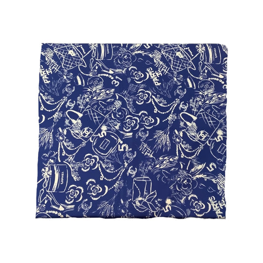 Chanel Dark Blue Multi Icon Print Silk Scarf