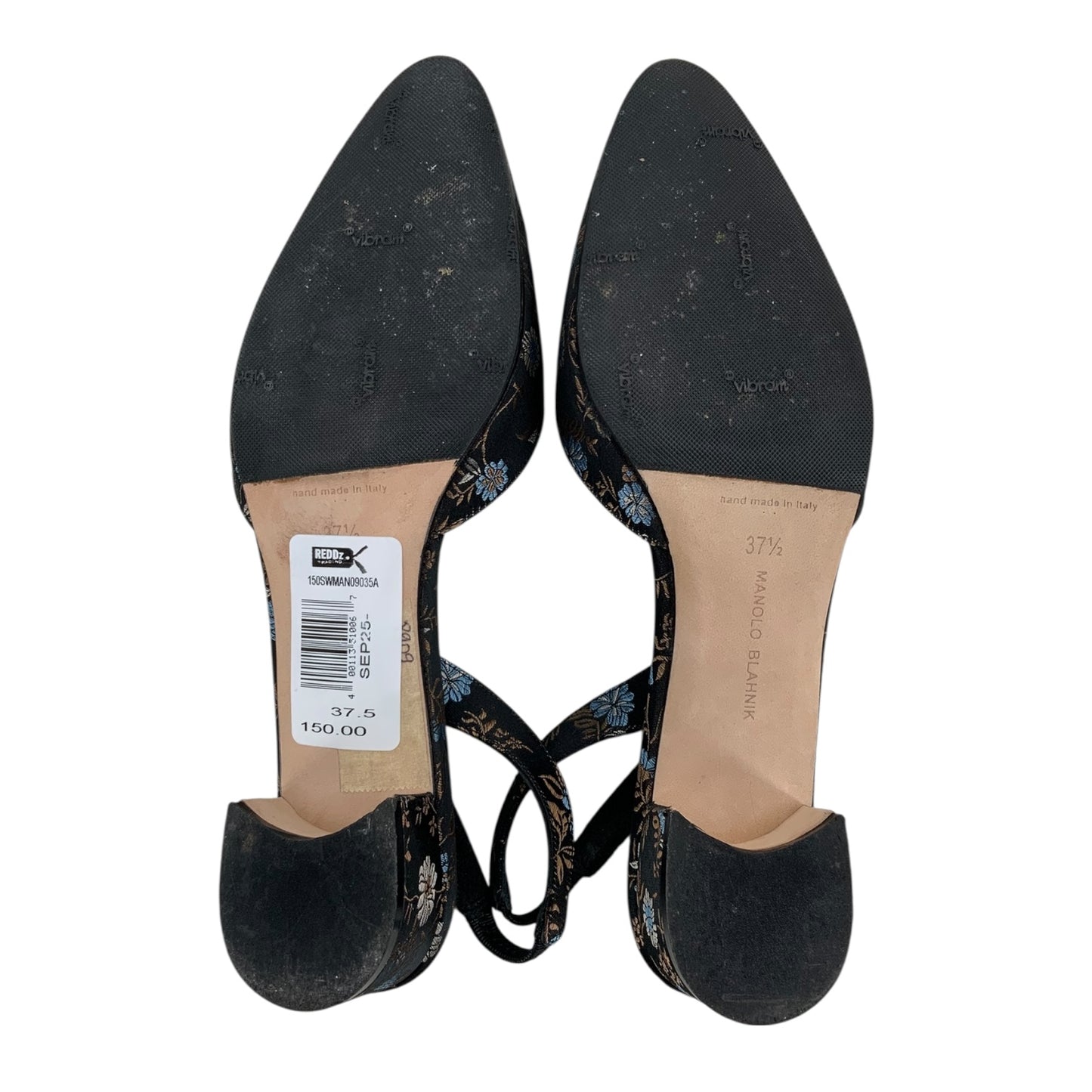 Manolo Blahnik Floral Slip-On Chunky Kitten Heels