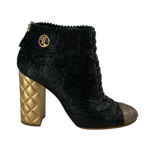 Chanel Fantasy Short Boot Heels Black & Gold