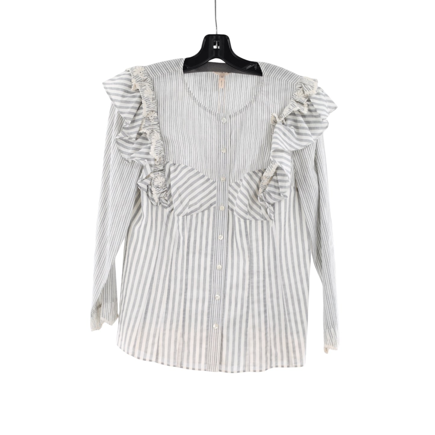 Rebecca Taylor Striped Lace Bib Trim Top