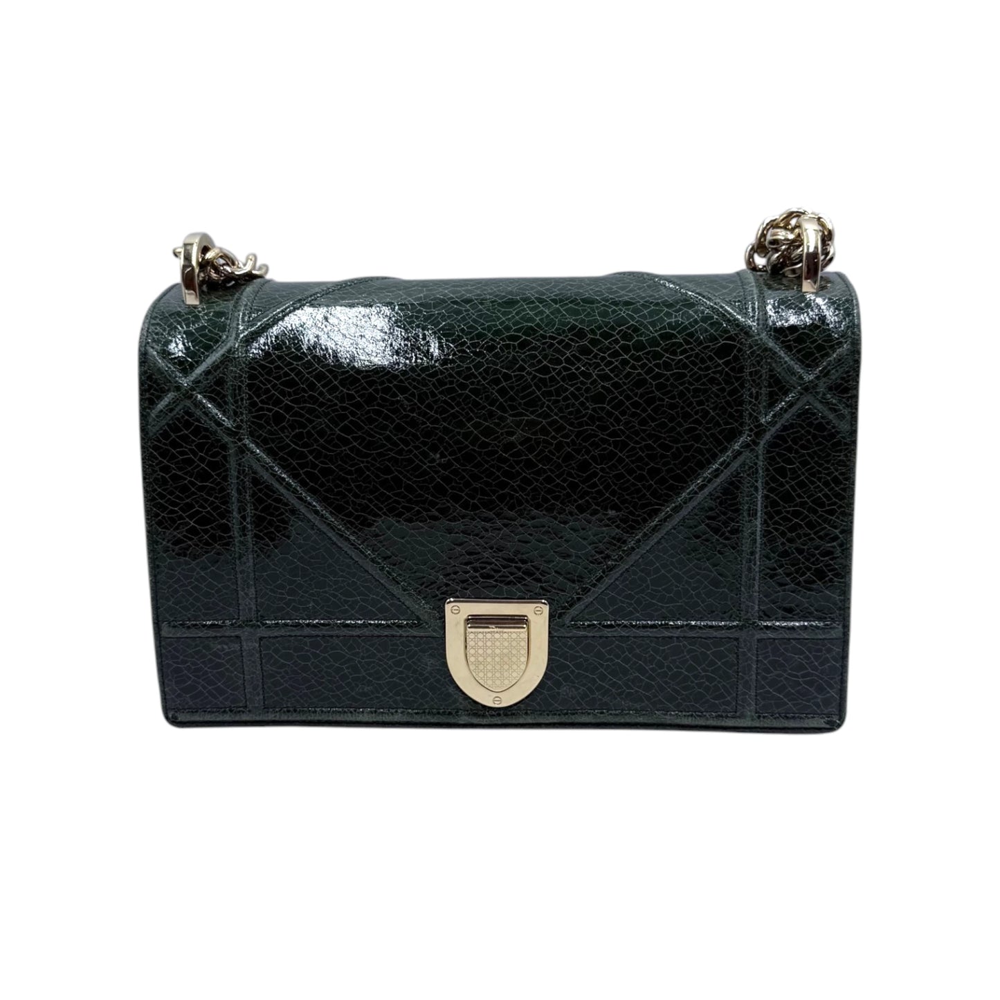 Christian Dior Diorama Green Crackle Flap Bag