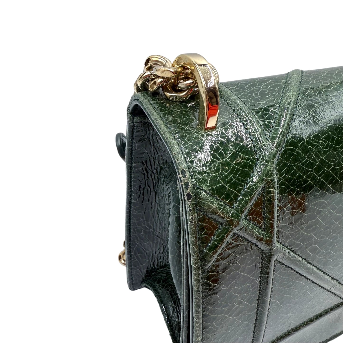 Christian Dior Diorama Green Crackle Flap Bag