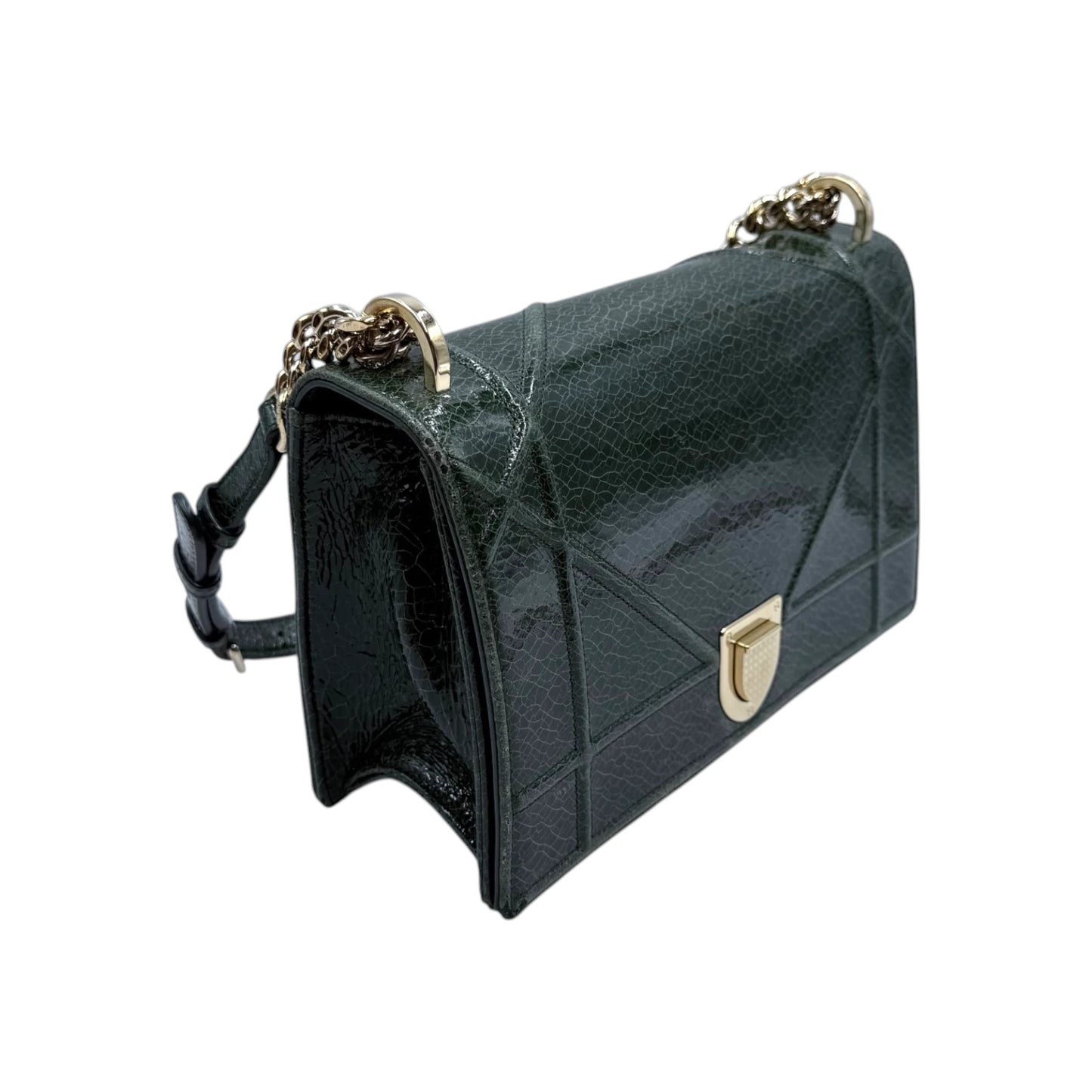 Christian Dior Diorama Green Crackle Flap Bag